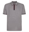 Front view of marled polo shirt with maroon trim.